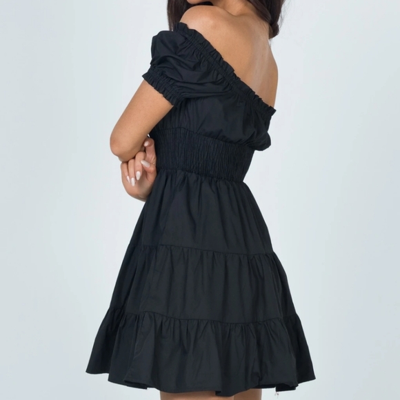 Princess Polly Black Daniela Cotton Cottagecore Tiered Fit & Flare Mini Dress 6 - Picture 5 of 11
